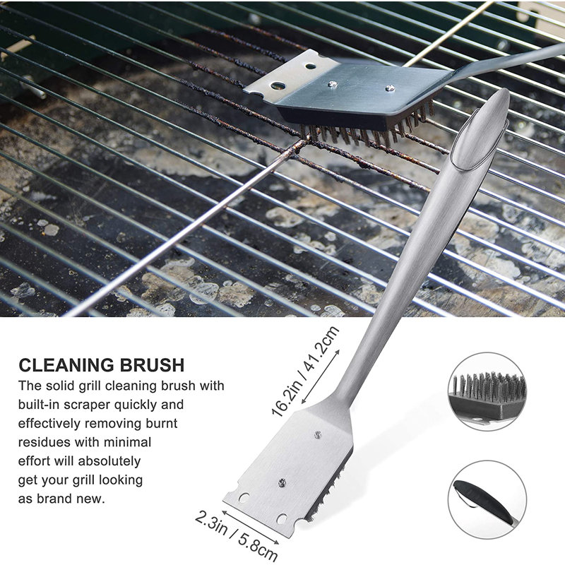 Ensemble 8 pièces d'outils de barbecue très épais en acier inoxydable, Noir