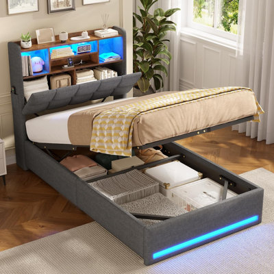 Upholstered Bed with Ottoman Under-bed Storage and Charging Station