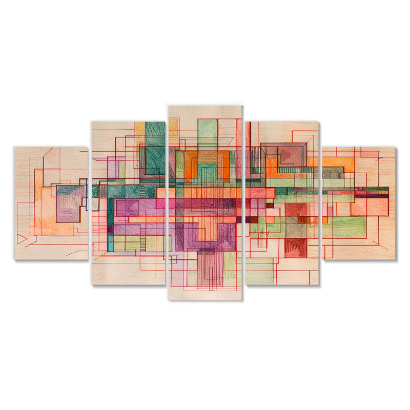 Ensemble de décorations murales rétro géométriques 5 pièces, H 32 po x l 60 po
