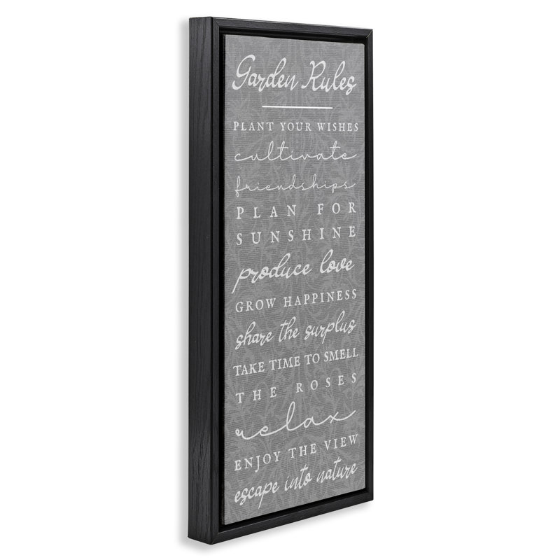 Cadre flottant Comforting Garden Rules, design par Lil 'Rue, H 25 po x l 11 po, Cadre flottant noir de jais