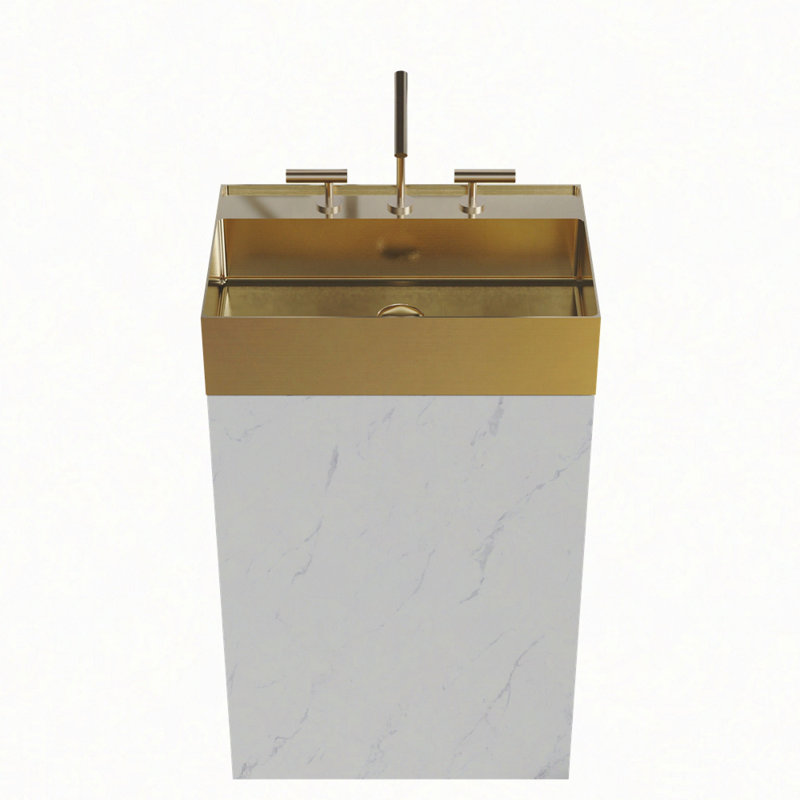 Meuble-lavabo en marbre 20 po avec lavabo intégré en acier inoxydable 304 brossé, armoire de salle de bain autoportante pour salle de bain moderne, KD