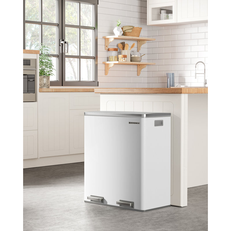 2 x 8 gallons en acier inoxydable multi-compartiments avec 15 sacs poubelles, Blanc