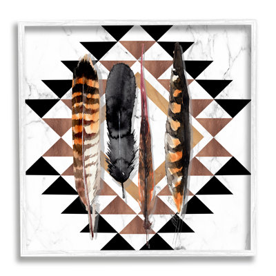 «Boho Feathers On Geometric On Wood» par Jennifer Paxton Parker, impression