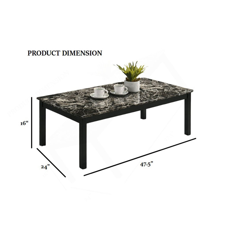 Ensemble de table 3 pièces de style contemporain 1 table basse 1 table de bout 2 x plateau en faux marbre avec pieds en bois au fini noir et blanc