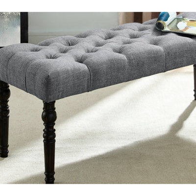 Gray Seat Dining Bench With Solid Wood - Turned Legs, 48"W X 16"D 19.5"H, Assembly Required Fabric In Frame Legs & Seat, 48W 16D 19.5H In,