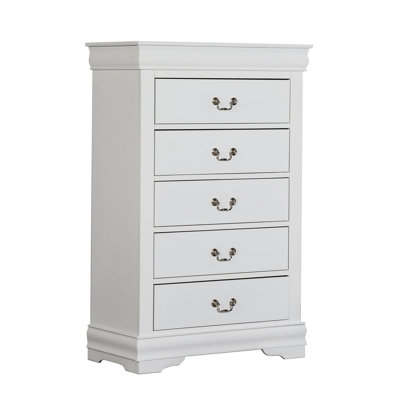 Ryla Tall Dresser Chest, 5 Drawers, Nickel Metal Handles, Solid Wood by Benjara