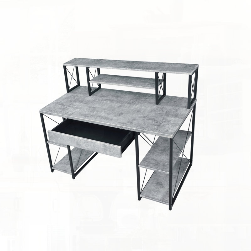 Bureau d'écriture avec glissière de tiroir en métal entièrement fini, Gris