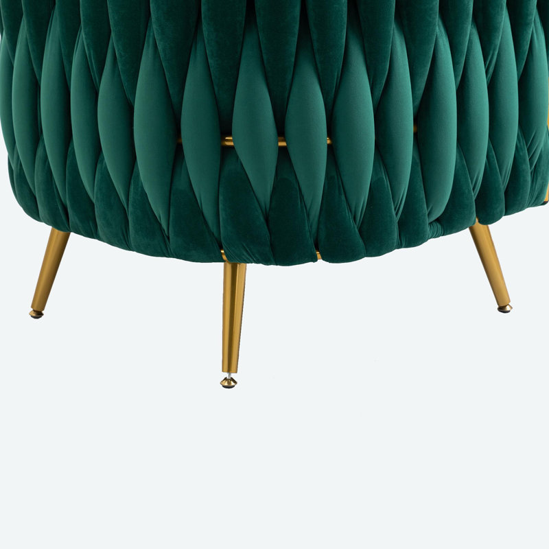 Misheel Velvet Barrel Chair with Ottoman, Emerald Polyester