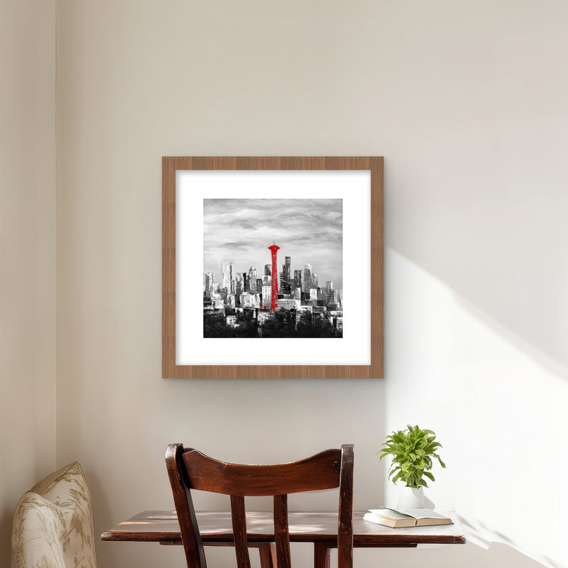 Space Needle en rouge - impression encadrée industrielle avec passepoil blanc, H 16 po x l 16 po, Brun