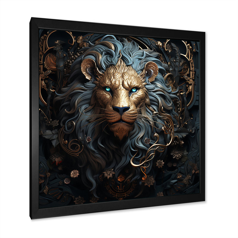 Majestic lion II - Lion, art mural, H 24 po x l 24 po x P 1 po, Cadre simple noir