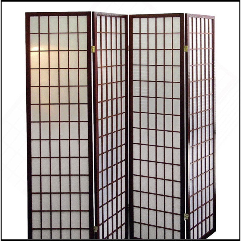70" Tall 4-Panel Screen / Room Divider, Japanese Style With Cherry Finish