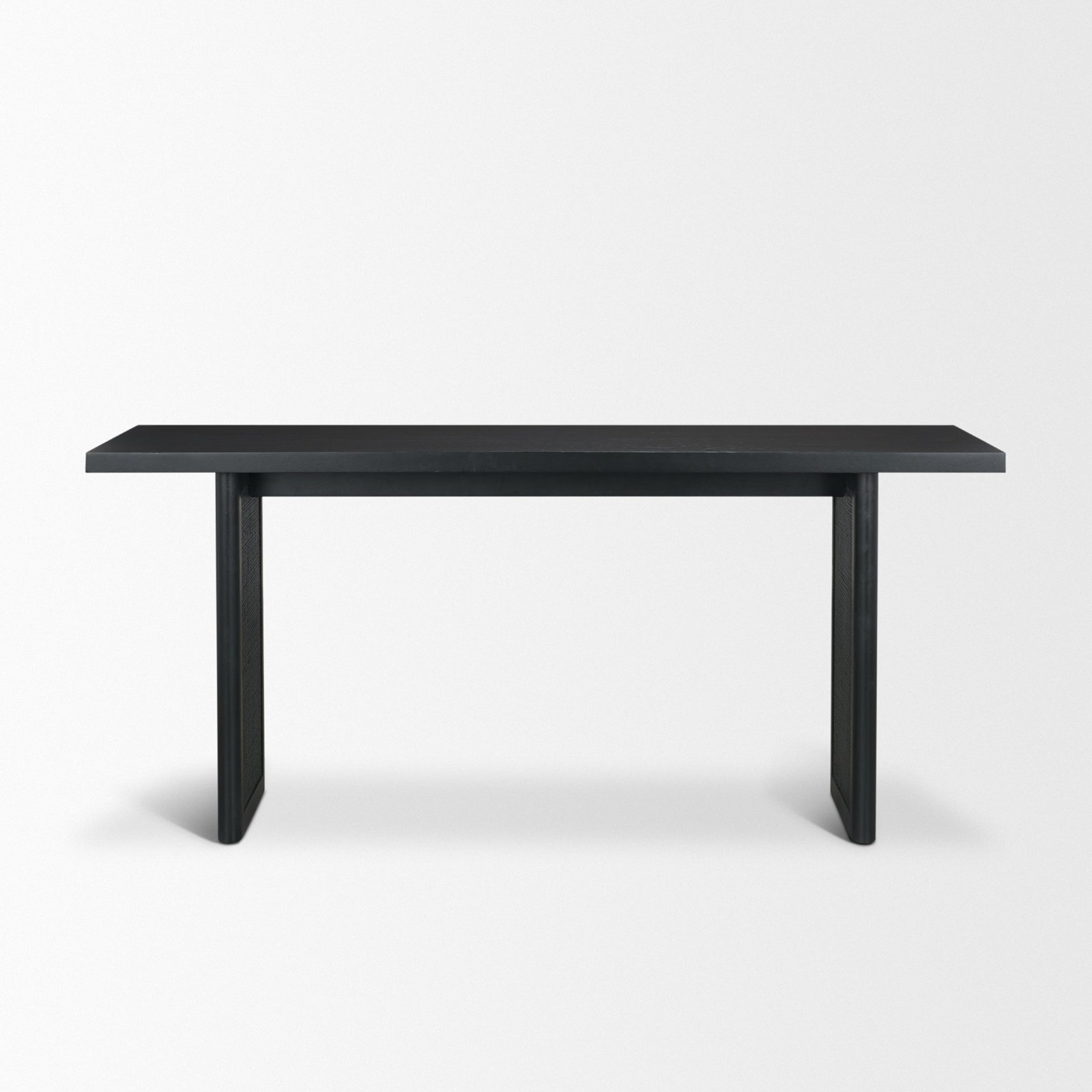 Cinna 65'' Wood and Wicker/Rattan Console Table, Black