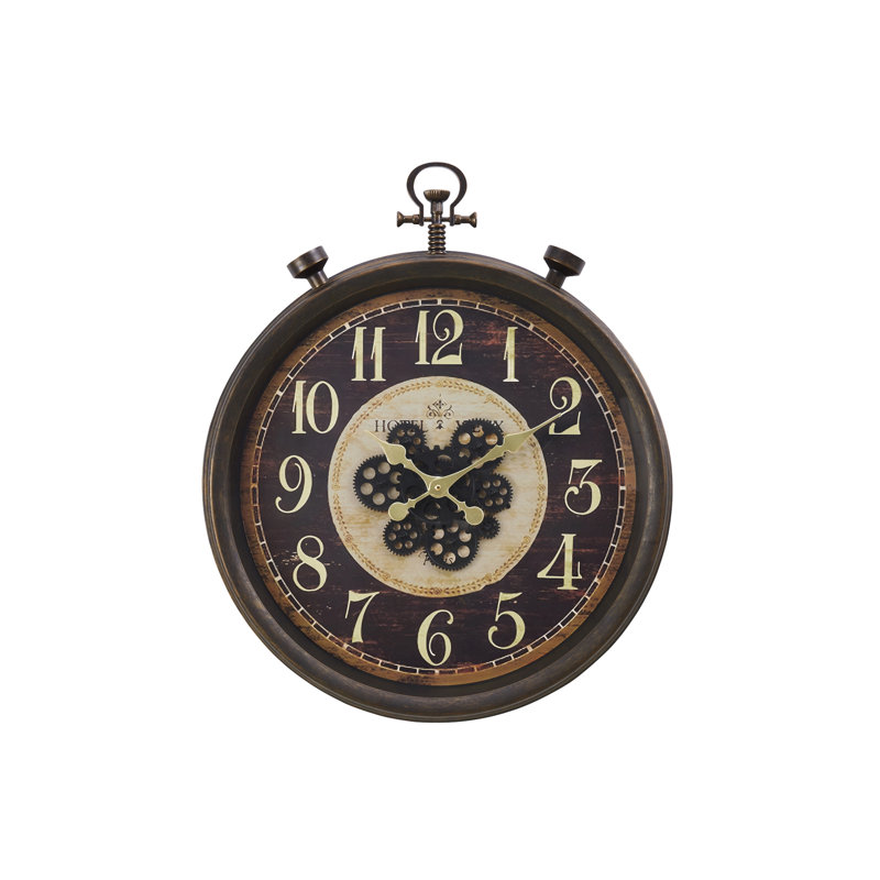 Clocks, 24" Round, Gear Mechanism, Wall Clock, Brown, Traditional