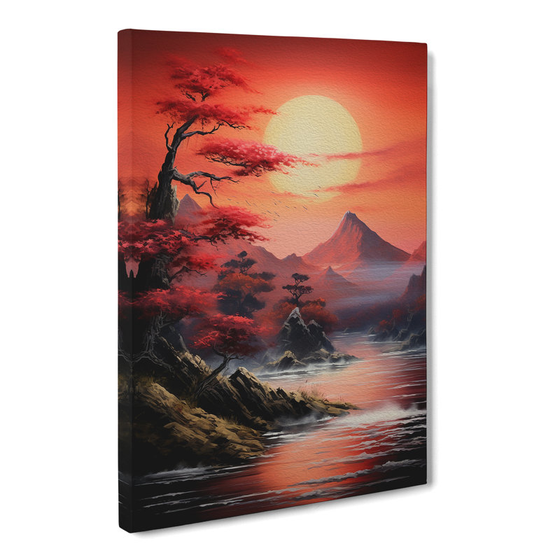 Japanese Sunset Action - No Frame Art Prints - Wrapped Canvas, 60cm H x 40cm W x 3cm D