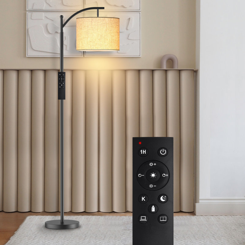 62" Arched Floor Lamp with Remote Control and Bulb Included, Black