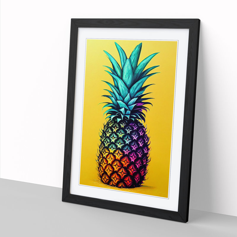 FRM-V0523-1846X Pineapple Crayon Art 1 Piece Single Picture Frame Wall Art, 34cm H x 25cm W x 2cm D, Black
