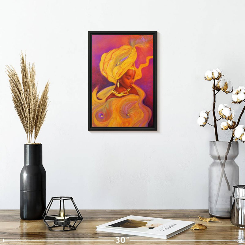 Déesse Oshun, 9 po x 13 po, Cadre flottant noir