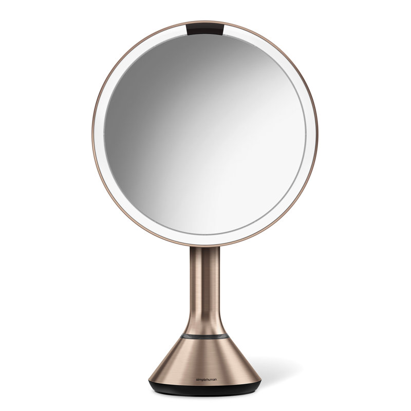 simplehuman 8" Round Sensor Makeup Mirror with Touch-Control Brightness, 5X Magnification, Cordless, Rose Gold