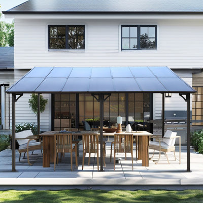 Pergola murale 10 po x 14 po en métal avec toit et abri pour terrasse de patio
