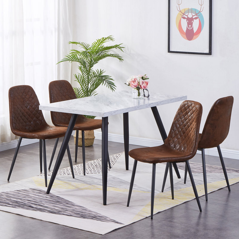 Kaylani Modern Upholstered Dining Chair, Brown Suede, Black