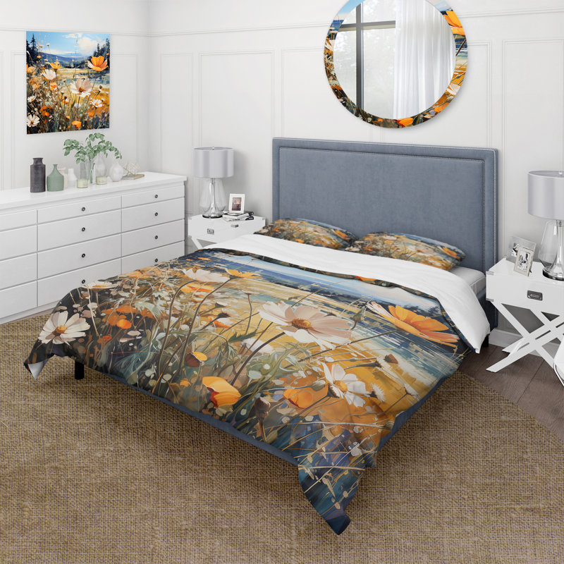 Sunny Meadows - Abstract Landscapes Duvet Cover Set - Microfiber Polyester, Queen Duvet Cover + 2 Standard Shams