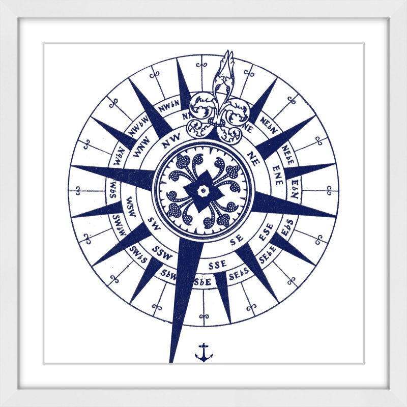 « blue compass », reproduction d’art encadrée, H 24 po x l 24 po x P 1,5 po