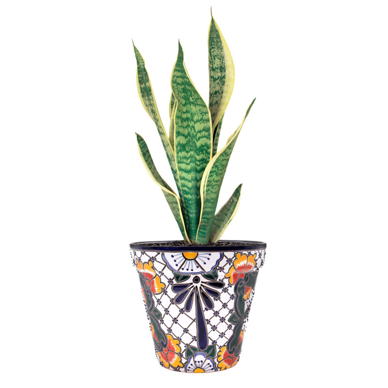 Talavera White Ceramic Vase Planter, 8" H x 8" W x 8" D