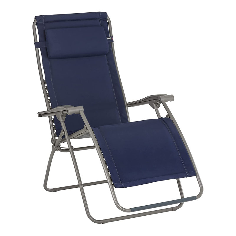 Navy Blue Steel Zero Gravity Outdoor Lounge Chair with Cushions