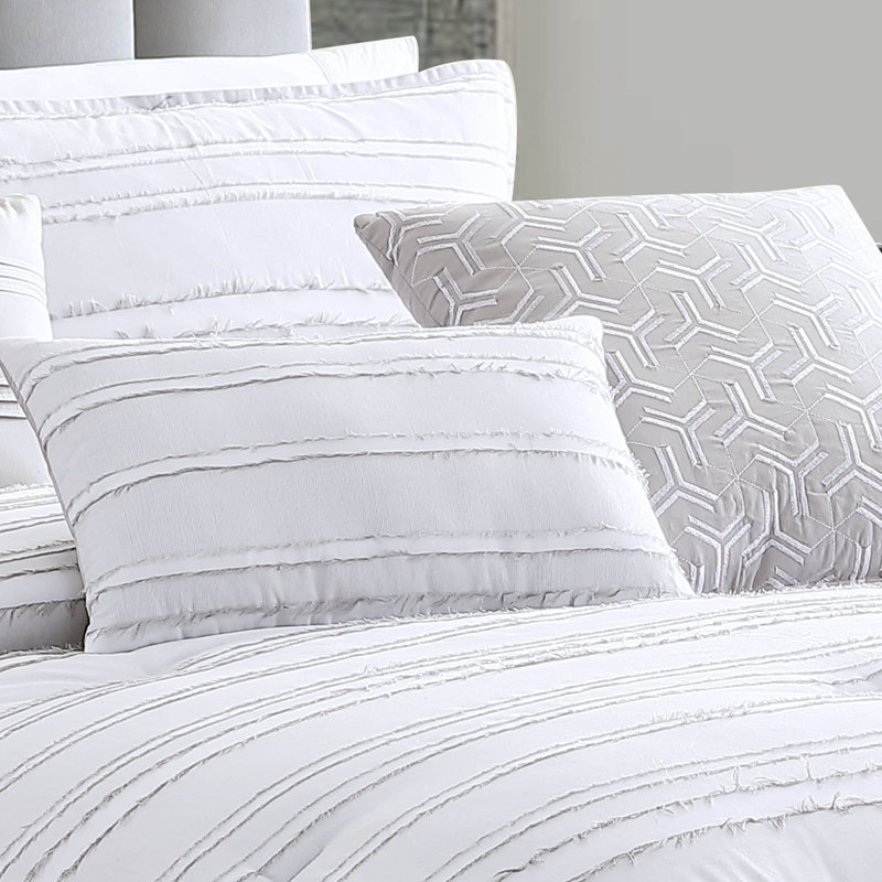 Boston White Cotton King Comforter Set with Decorative Pillows