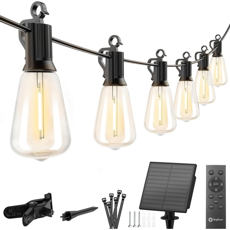 Outdoor Solar String Lights Waterproof 58FT with 25 Shatterproof ST38 LED Bulbs, with Remote