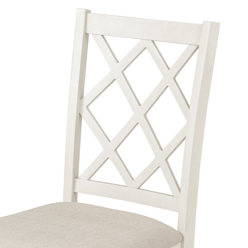 Ensemble de table de salle à manger 5 pièces, Blanc / beige, Noyer