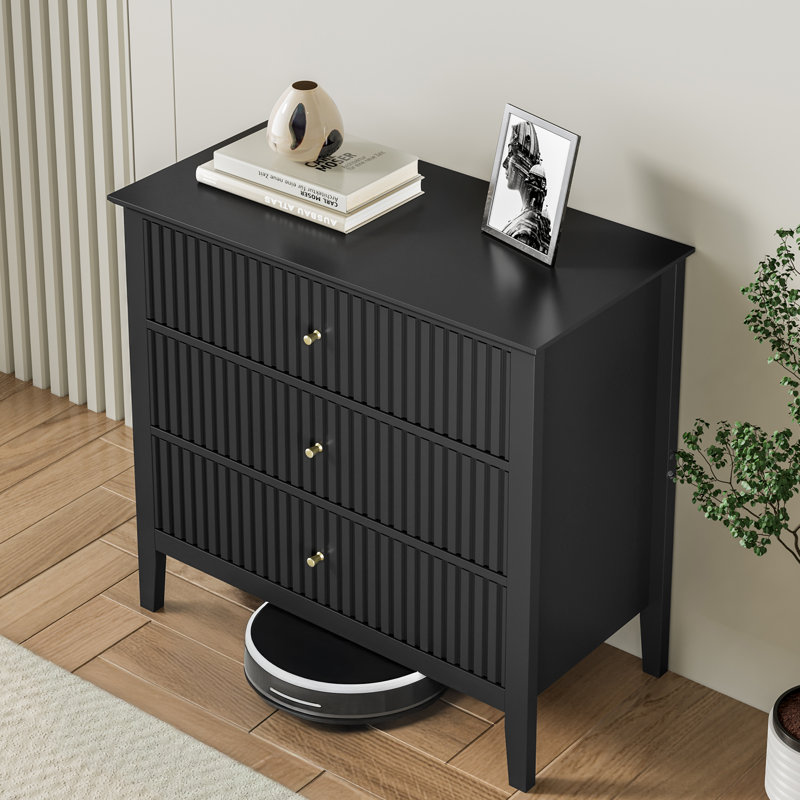 Philomena Large 3 Drawer Dresser, Wide Chest of Drawers, Black