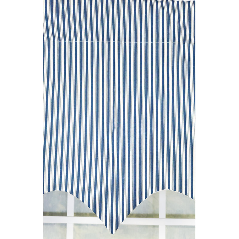 Ticking Cotton Blend Striped Scalloped Window Valance, Blue