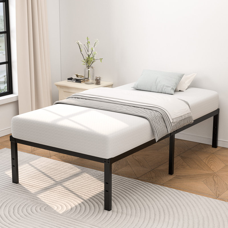 16'' Black Twin Metal Platform Bed Frame with Steel Slats