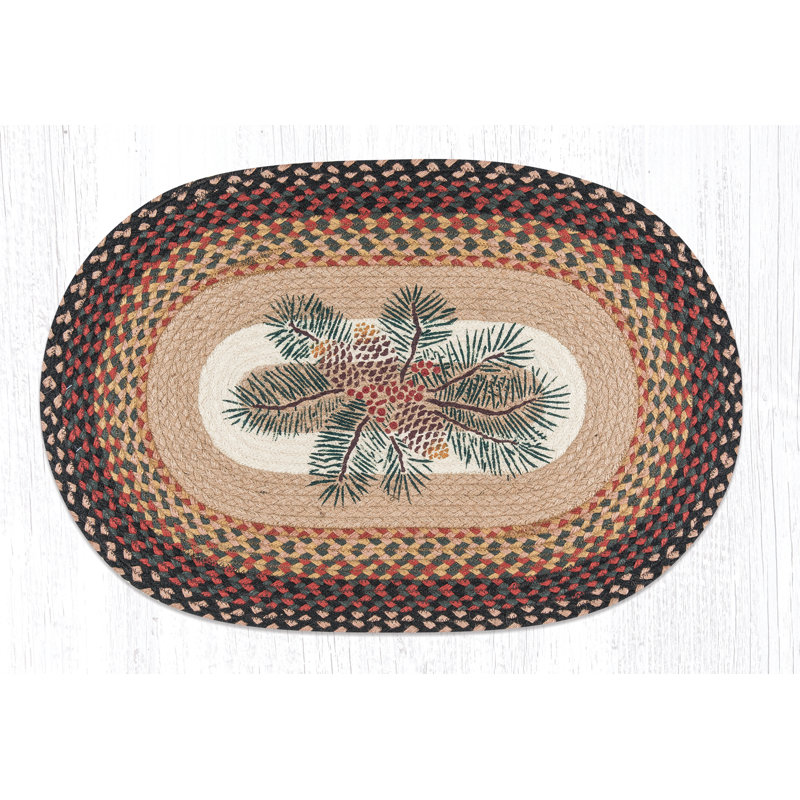  Tapis de jute ovale - 20 po x 30 po, motif d'inspiration naturelle au pochoir, Ovale 1 pi 8 po x 2 pi 6 po
