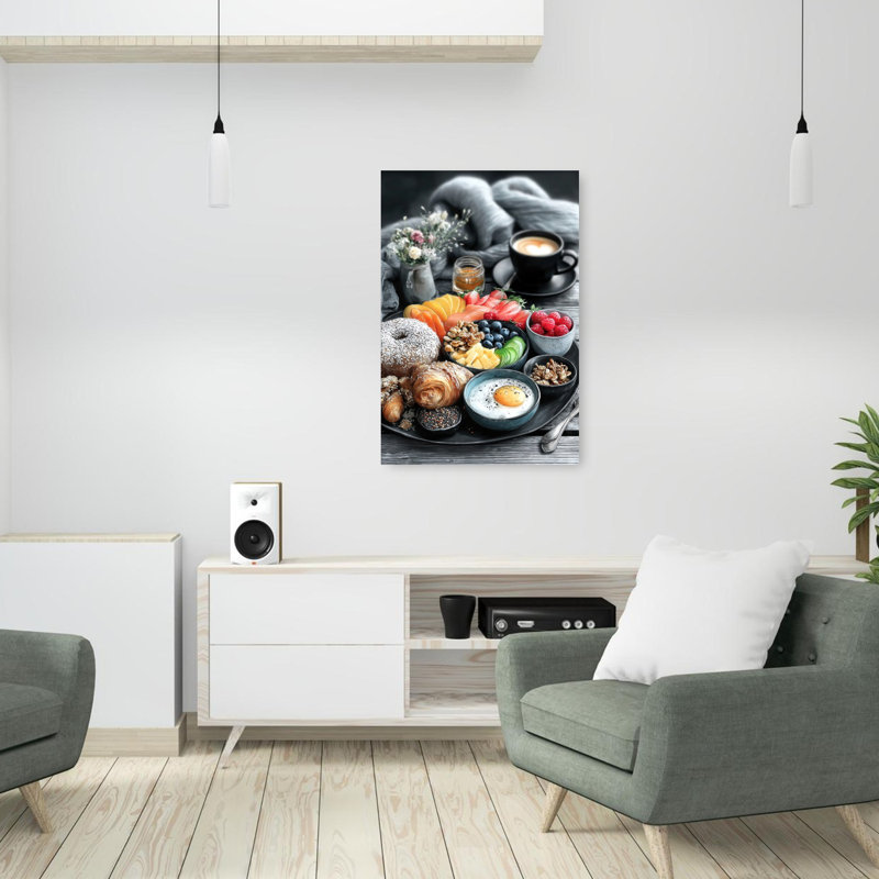 Cozy matin petit déjeuner coloré rustique contemporain, art mural, 36" H x 24" W