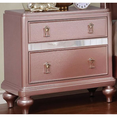 Rose Gold Mirror Trim 2 Drawers Bedroom Wooden Nightstand Appealing With Accent In