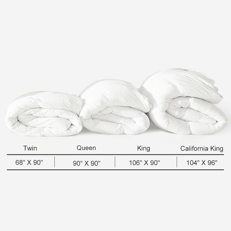 650 FP All Season Goose Feather Down Cotton Cover Comforter Baffle Box Stitch Duvet Insert, Queen White, Queen, White
