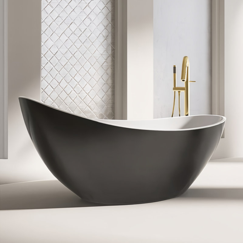 62.99'' x 31.5'' Soaking Acrylic Bathtub, Black/White