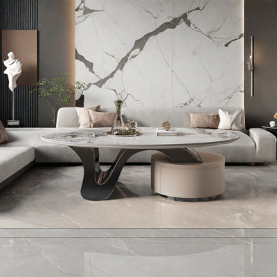 Oval rock panel coffee table living room