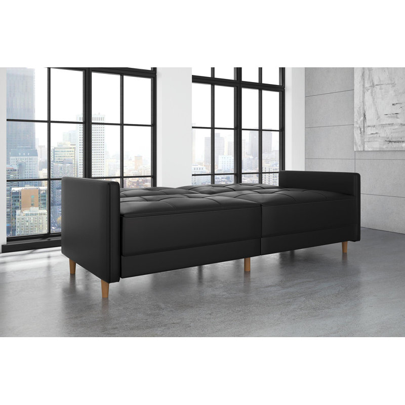 Everman 3 Seater Faux Leather Sleeper, Black