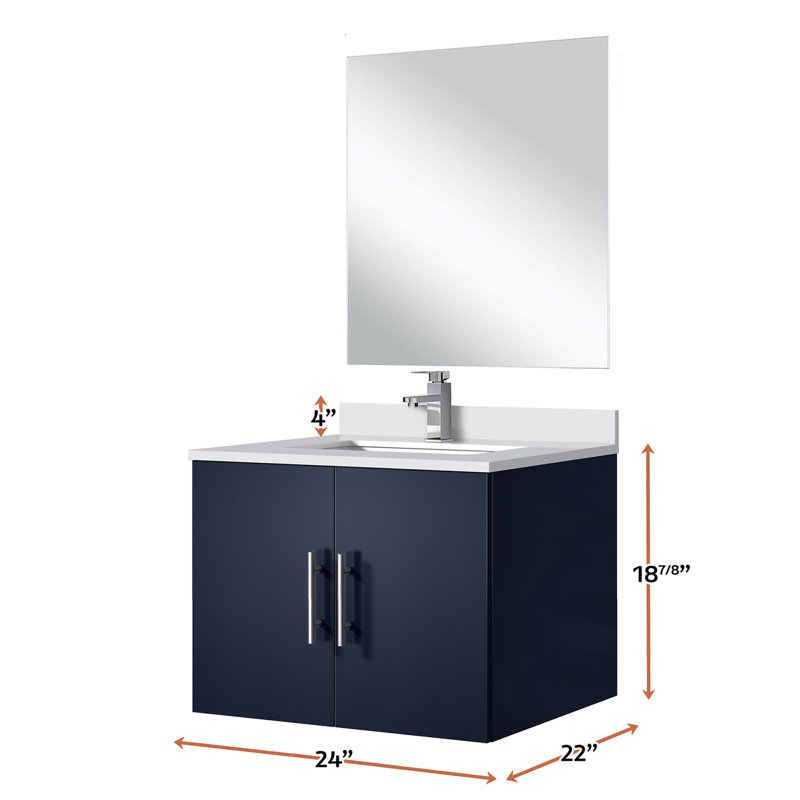 Meuble-lavabo bleu marine 24 po x 22 po, comptoir en marbre de culture, miroir et robinet, durabilité et résistance aux rayures