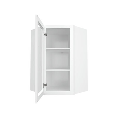 Meuble de coin diagonal de cuisine avec une porte (vitre non incluse), à ​​monter soi-même, 61 cm (P) x 61 cm (L) x 91 cm (H), blanc