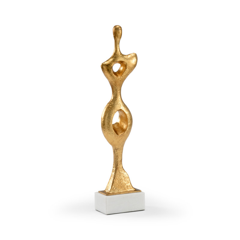 Miro 22" Gold Abstract Metal Sculpture with White Stone Base