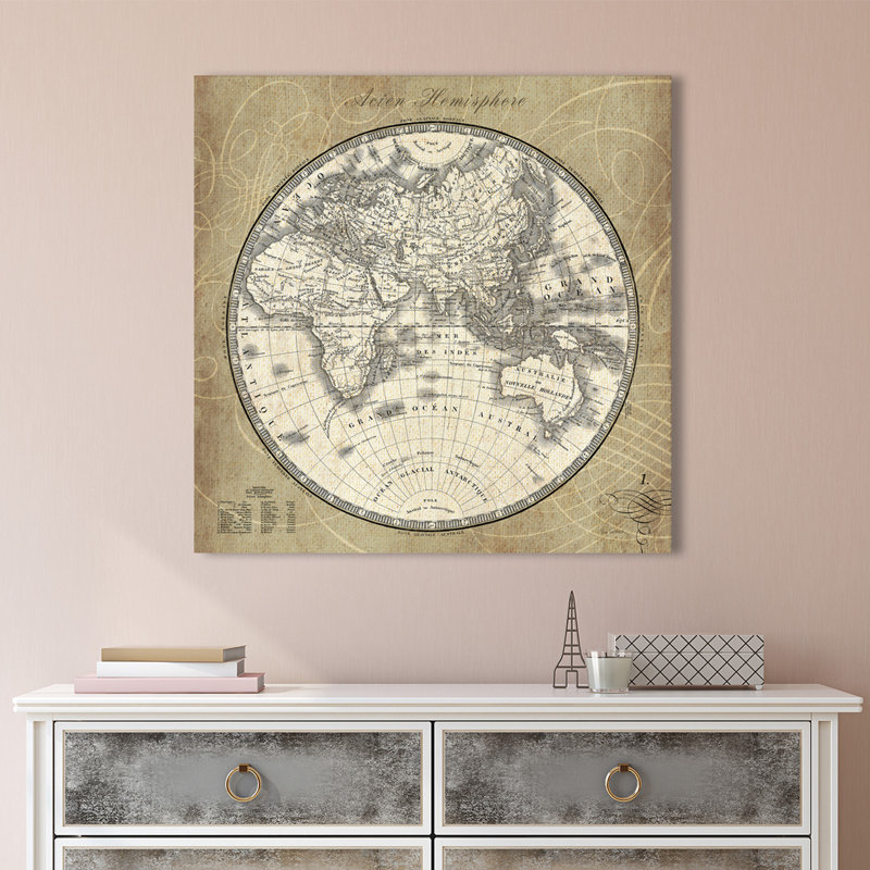 Carte du monde de français ii-impression sur toile tendue, H 18 po x l 18 po