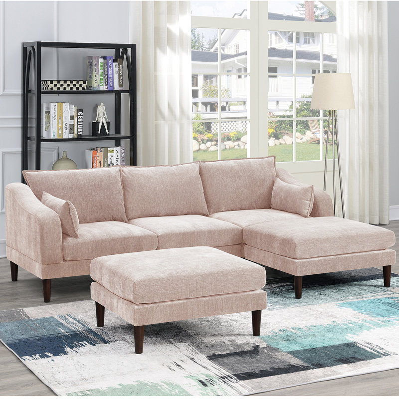 Canapé et méridienne réversible avec repose-pieds Sukkhu, Mélange de polyester rosé