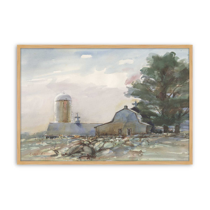 «Connecticut Valley Farm» par Stephen Calcasola, reproduction d'art, H 24 po x l 32 po, Tanné