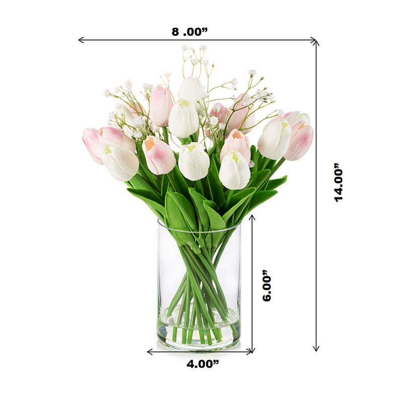 Arrangement floral tulipes dans un vase, Blanc / rose