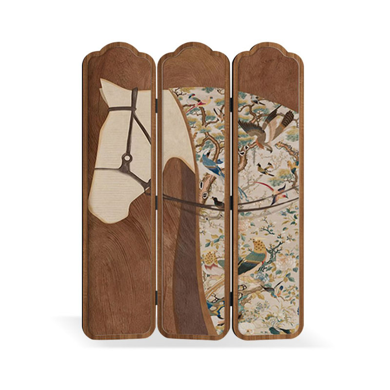 Paravent 3 panneaux en bois massif noyer, H 70,87 po x l 53,15 po x P 1,97 po