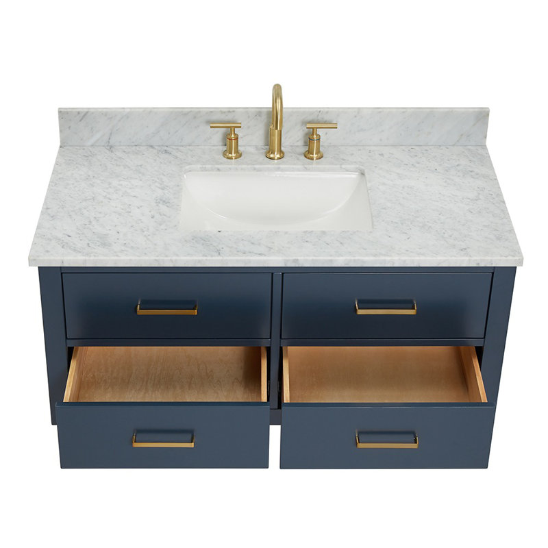 Ensemble de meuble-lavabo mural simple 43 po Ceinture, Bleu minuit, Laiton satiné